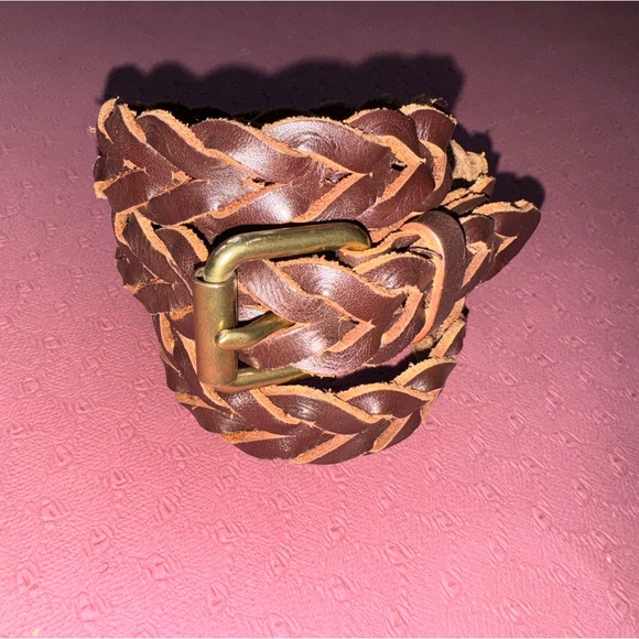 Brown Braided Leather Belt with Brass Buckle - Picture 3 of 8